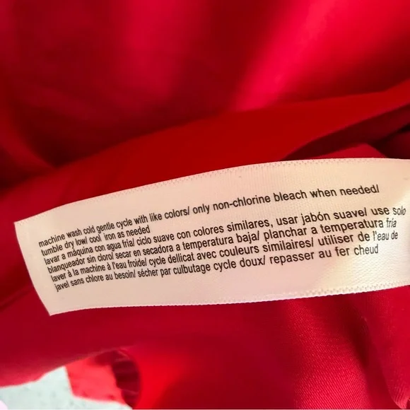 ELOQUII Satin Blouse Size 16 Balloon Sleeve Tie Back Red Holiday Party Top Plus - Picture 4 of 16